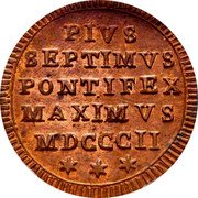 Italy Mezzo Baiocco Pius VII 1802 R MDCCCII (1802)-II KM# 1265 PIVS SEPTIMVS PONTIFEX MAXIMVS MDCCCII coin reverse Italy Mezzo Baiocco Pius VII 1802 R MDCCCII (1802)-II KM# 1265 PIVS SEPTIMVS PONTIFEX MAXIMVS MDCCCII coin reverse