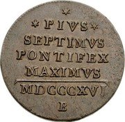 Italy Mezzo Baiocco Pius VII Inscription divided by solid line 1816 B MDCCCXVI (1816)-XVII KM# 1278 PIVS SEPTIMVS PONTIFEX MAXIMVS MDCCCXVI B coin reverse Italy Mezzo Baiocco Pius VII Inscription divided by solid line 1816 B MDCCCXVI (1816)-XVII KM# 1278 PIVS SEPTIMVS PONTIFEX MAXIMVS MDCCCXVI B coin reverse