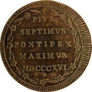 Italy Mezzo Baiocco Pius VII Inscription in wreath 1816 R MDCCCXVI (1816)-XVI KM# 1277 PIVS SEPTIMVS PONTIFEX MAXIMVS MDCCCXVI coin reverse Italy Mezzo Baiocco Pius VII Inscription in wreath 1816 R MDCCCXVI (1816)-XVI KM# 1277 PIVS SEPTIMVS PONTIFEX MAXIMVS MDCCCXVI coin reverse