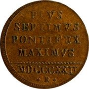 Italy Mezzo Baiocco Pius VII 1822 R MDCCCXXII (1822)-XXII KM# 1290 PIVS SEPTIMVS PONTIFEX MAXIMVS MDCCCXXII R coin reverse Italy Mezzo Baiocco Pius VII 1822 R MDCCCXXII (1822)-XXII KM# 1290 PIVS SEPTIMVS PONTIFEX MAXIMVS MDCCCXXII R coin reverse