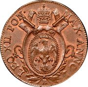 Italy Mezzo Baiocco Leo XII Inscription in wreath 1824 B I KM# 1295 LEO XII PON MAX ANNO I B coin obverse Italy Mezzo Baiocco Leo XII Inscription in wreath 1824 B I KM# 1295 LEO XII PON MAX ANNO I B coin obverse