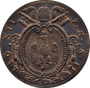 Italy Mezzo Baiocco Leo XII 1826 R III KM# 1296 LEO XII P M A III G R C coin obverse Italy Mezzo Baiocco Leo XII 1826 R III KM# 1296 LEO XII P M A III G R C coin obverse