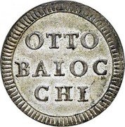 Italy Otto Baiocchi Pius VI 1793 KM# 1235 OTTO BAIOC CHI coin reverse Italy Otto Baiocchi Pius VI 1793 KM# 1235 OTTO BAIOC CHI coin reverse