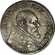 Italy Piastra Urbano VIII 1643 GM XXI KM# 205 VRBANVS VIII PON MAX A XXI 1643 coin obverse Italy Piastra Urbano VIII 1643 GM XXI KM# 205 VRBANVS VIII PON MAX A XXI 1643 coin obverse