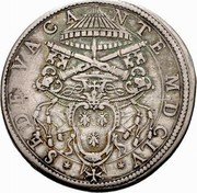 Italy Piastra Sede Vacante 1655 MDCLV KM# 280 SEDE VACA NTE MD CLV coin obverse Italy Piastra Sede Vacante 1655 MDCLV KM# 280 SEDE VACA NTE MD CLV coin obverse