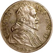 Italy Piastra Clemente X 1671 MDCLXXI (1671)-II KM# 351 CLEMENS X PONT MAX ANN II EQ HIER LVCENTI MDCLXXI coin obverse Italy Piastra Clemente X 1671 MDCLXXI (1671)-II KM# 351 CLEMENS X PONT MAX ANN II EQ HIER LVCENTI MDCLXXI coin obverse