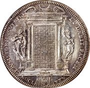 Italy Piastra Clement X 1675 MDCLXXV KM# 370 CLAVSIS FORIBVS VENIET ET DABIT PACEM MDCLXXV coin reverse Italy Piastra Clement X 1675 MDCLXXV KM# 370 CLAVSIS FORIBVS VENIET ET DABIT PACEM MDCLXXV coin reverse