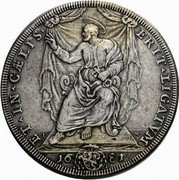 Italy Piastra Innocent XI 1681 KM# 421.1 ET IN CÆLIS ERIT LIGATVM 16 81 coin reverse Italy Piastra Innocent XI 1681 KM# 421.1 ET IN CÆLIS ERIT LIGATVM 16 81 coin reverse