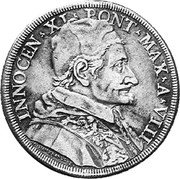 Italy Piastra Innocent XI 1684 VIII KM# 451.4 INNOCEN XI PONT MAX A VIII coin obverse Italy Piastra Innocent XI 1684 VIII KM# 451.4 INNOCEN XI PONT MAX A VIII coin obverse