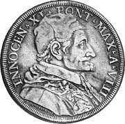 Italy Piastra Innocent XI 1684 VIII KM# 451.2 INNOCEN XI PONT MAX A VIII coin obverse Italy Piastra Innocent XI 1684 VIII KM# 451.2 INNOCEN XI PONT MAX A VIII coin obverse
