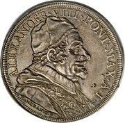 Italy Piastra Alexander VIII 1690 MDCXC (1690)-I KM# 528 ALEXANDER VIII PONT MAX A I HAMERANVS F coin obverse Italy Piastra Alexander VIII 1690 MDCXC (1690)-I KM# 528 ALEXANDER VIII PONT MAX A I HAMERANVS F coin obverse