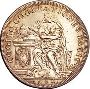 Italy Piastra Innocent XII 1694 1694-IIII KM# 576 COGITO COGITATIONES PACIS 1694 coin reverse Italy Piastra Innocent XII 1694 1694-IIII KM# 576 COGITO COGITATIONES PACIS 1694 coin reverse