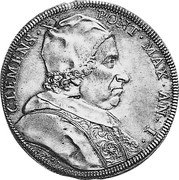 Italy Piastra Clement XI 1700 MDCC (1700)-I KM# 653 CLEMENS XI PONT MAX AN I coin obverse Italy Piastra Clement XI 1700 MDCC (1700)-I KM# 653 CLEMENS XI PONT MAX AN I coin obverse