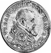 Italy Piastra Urbano VIII ND (1633) XI KM# 178 VRBANVS VIII PON MAX A XI coin obverse Italy Piastra Urbano VIII ND (1633) XI KM# 178 VRBANVS VIII PON MAX A XI coin obverse
