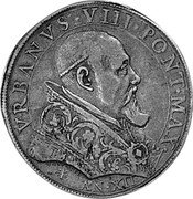 Italy Piastra Urbano VIII ND (1634) XII KM# 182 VRBNVS VIII PONT MAX AN XII coin obverse Italy Piastra Urbano VIII ND (1634) XII KM# 182 VRBNVS VIII PONT MAX AN XII coin obverse