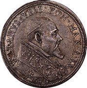 Italy Piastra Urbano VIII ND (1643) XX KM# 184 VRBANVS VIII PONT MAX A II 1643 coin obverse Italy Piastra Urbano VIII ND (1643) XX KM# 184 VRBANVS VIII PONT MAX A II 1643 coin obverse