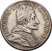 Italy Piastra Innocent XI ND (1676) I KM# 393 INNOCEN XI PONT MAX AN I coin obverse