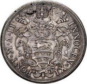 Italy Piastra Innocent XI ND (1677) II KM# 399 INNOCEN XI PONT M A II coin obverse Italy Piastra Innocent XI ND (1677) II KM# 399 INNOCEN XI PONT M A II coin obverse