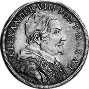 Italy Piastra Alexander VIII ND (1689) I KM# 498.1 ALEXANDER VIII PONT MAX A I coin obverse Italy Piastra Alexander VIII ND (1689) I KM# 498.1 ALEXANDER VIII PONT MAX A I coin obverse