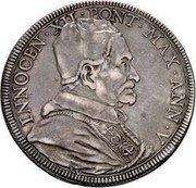 Italy Piastra Innocent XII ND (1696) V KM# 599 INNOCEN XII PONT MAX ANN V coin obverse Italy Piastra Innocent XII ND (1696) V KM# 599 INNOCEN XII PONT MAX ANN V coin obverse