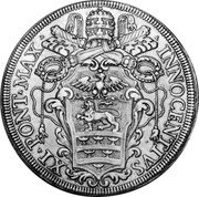Italy Piastra Innocent XI ND KM# 407 INNOCENTIVS XI PONT MAX coin obverse Italy Piastra Innocent XI ND KM# 407 INNOCENTIVS XI PONT MAX coin obverse