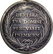 Italy Piastra Innocent XI ND KM# 408 DEXTERA TVA DOMINE PERCVSSIT INIMICVM coin reverse Italy Piastra Innocent XI ND KM# 408 DEXTERA TVA DOMINE PERCVSSIT INIMICVM coin reverse
