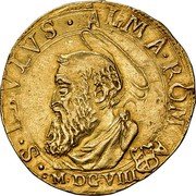 Italy Quadrupla Scudo D'oro Paul V 1608 MDCVIII (1608)-IV KM# 55 S PAVLVS ALMA ROMA M DCVIII coin reverse