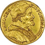 Italy Quadrupla Scudo D'oro Innocent XII 1694 IIII KM# 617 INNOCEN XII PONT M A IIII P P BORNER F coin obverse