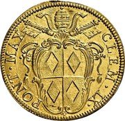 Italy Quadrupla Scudo D'oro Clement IX ND (1667) KM# 288 CLEM IX PONT MAX coin obverse Italy Quadrupla Scudo D'oro Clement IX ND (1667) KM# 288 CLEM IX PONT MAX coin obverse