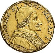 Italy Quadrupla (4) Scudo D'oro Innocent XI ND (1676) I KM# 395 INNOCENTIVS XI PONT MAX AN I coin obverse Italy Quadrupla (4) Scudo D'oro Innocent XI ND (1676) I KM# 395 INNOCENTIVS XI PONT MAX AN I coin obverse