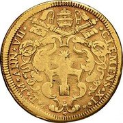 Italy Quadrupla Scudo D'oro Clement XI ND (1707) VII KM# 702 CLEMENS XI P M ANN VII E H coin obverse Italy Quadrupla Scudo D'oro Clement XI ND (1707) VII KM# 702 CLEMENS XI P M ANN VII E H coin obverse