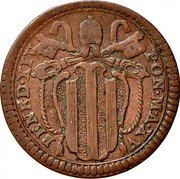 Italy Quattrino Benedict XIV 1754 XV KM# 1176 BENED XIV PON M A XV coin obverse Italy Quattrino Benedict XIV 1754 XV KM# 1176 BENED XIV PON M A XV coin obverse