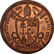 Italy Quattrino Pius VII 1816 R MDCCCXVI (1816)-XVII KM# 1276.1 PONTIFICATVS ANNO XVI PAX P QVATTRINO coin obverse Italy Quattrino Pius VII 1816 R MDCCCXVI (1816)-XVII KM# 1276.1 PONTIFICATVS ANNO XVI PAX P QVATTRINO coin obverse