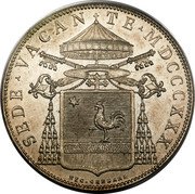 Italy Scudo Sede Vacante (1830) B I;MDCCCXXX KM# 1311 SEDE VACANTE MDCCCXXX NIC CERBARA coin obverse Italy Scudo Sede Vacante (1830) B I;MDCCCXXX KM# 1311 SEDE VACANTE MDCCCXXX NIC CERBARA coin obverse