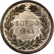 Italy Scudo Gregorio XVI 1845 R XV KM# 1324 SCVDO 1845 coin reverse Italy Scudo Gregorio XVI 1845 R XV KM# 1324 SCVDO 1845 coin reverse