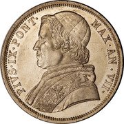 Italy Scudo Pio IX 1853 R VII KM# 1336.2 PIVS IX PONT MAX AN VII coin obverse Italy Scudo Pio IX 1853 R VII KM# 1336.2 PIVS IX PONT MAX AN VII coin obverse