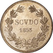 Italy Scudo Pio IX 1853 R VII KM# 1336.2 SCVDO 1853 R coin reverse Italy Scudo Pio IX 1853 R VII KM# 1336.2 SCVDO 1853 R coin reverse