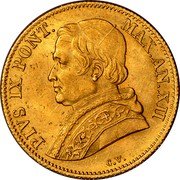 Italy Scudo Pius IX 1858 R XII KM# 1361 PIVS IX PONT. MAX.AN.XII C V coin obverse Italy Scudo Pius IX 1858 R XII KM# 1361 PIVS IX PONT. MAX.AN.XII C V coin obverse