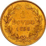 Italy Scudo Pius IX 1858 R XII KM# 1361 1 SCVDO 1858 R coin reverse Italy Scudo Pius IX 1858 R XII KM# 1361 1 SCVDO 1858 R coin reverse