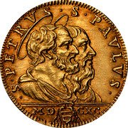Italy Scudo D'oro Alexander VIII 1690 MDCXC (1690)-I KM# 529 S PETERVS S PAVLVS MD CXC coin reverse Italy Scudo D'oro Alexander VIII 1690 MDCXC (1690)-I KM# 529 S PETERVS S PAVLVS MD CXC coin reverse