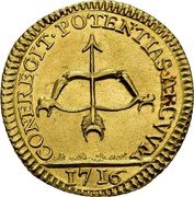 Italy Scudo D'oro Clement XI 1716 XVI KM# 765 CONFREGIT. POTENTIAS. ARCVVM 1716 coin reverse Italy Scudo D'oro Clement XI 1716 XVI KM# 765 CONFREGIT. POTENTIAS. ARCVVM 1716 coin reverse