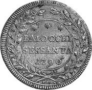 Italy Sessanta Baiocchi Pius VI 1796 XXII KM# 1236.2 BAIOCCHI SESSANTA 1796 coin reverse Italy Sessanta Baiocchi Pius VI 1796 XXII KM# 1236.2 BAIOCCHI SESSANTA 1796 coin reverse