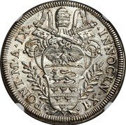 Italy Testone Innocent XI 1685 IX KM# 472 PONT M A IX INNOCEN XI coin obverse Italy Testone Innocent XI 1685 IX KM# 472 PONT M A IX INNOCEN XI coin obverse