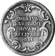 Italy Testone Innocent XI 1685 XI KM# 473 MELIVS EST DARE QVAM ACCIPERE 1685 coin reverse Italy Testone Innocent XI 1685 XI KM# 473 MELIVS EST DARE QVAM ACCIPERE 1685 coin reverse