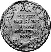 Italy Testone Innocent XI 1686 X KM# 492 MELIVS EST DARE QVAM ACCIPERE 1686 coin reverse Italy Testone Innocent XI 1686 X KM# 492 MELIVS EST DARE QVAM ACCIPERE 1686 coin reverse
