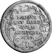 Italy Testone Innocent XI 1687 XI KM# 495 MELIVS EST DARE QVAM ACCIPERE 1687 coin reverse Italy Testone Innocent XI 1687 XI KM# 495 MELIVS EST DARE QVAM ACCIPERE 1687 coin reverse