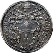 Italy Testone Clement XI 1707 MDCCVII-VII KM# 696 CLEMENS XI P M ANN VII coin obverse Italy Testone Clement XI 1707 MDCCVII-VII KM# 696 CLEMENS XI P M ANN VII coin obverse