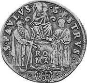 Italy Testone (Paul V) KM# 76 S PAVLVS S PETRVS RO MA coin reverse Italy Testone (Paul V) KM# 76 S PAVLVS S PETRVS RO MA coin reverse