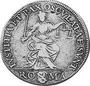 Italy Testone Innocent X ND (1645) II KM# 232 IVSTITIA ET PAX OSCVLATAE SVNT RO MA coin reverse Italy Testone Innocent X ND (1645) II KM# 232 IVSTITIA ET PAX OSCVLATAE SVNT RO MA coin reverse