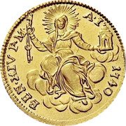 Italy Zecchino Benedict XIV 1740 I KM# 935 BEN XIV P M A I 1740 coin obverse Italy Zecchino Benedict XIV 1740 I KM# 935 BEN XIV P M A I 1740 coin obverse
